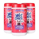Wet Ones for Cats Freshening Wipes, Multi-Purpose Cat Grooming Wipes with Aloe Vera, Helps Remove Dirt, Odor, and Dander Between Baths, Fresh Scent, 50 Count - 3 Pack