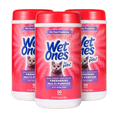Wet Ones for Pets Freshening Multipurpose Wipes for Cats with Aloe Vera, 50 Count - 3 Pack | Easy to Use Cat Cleaning Wipes, Freshening Cat Grooming Wipes for Pet Grooming in Fresh Scent