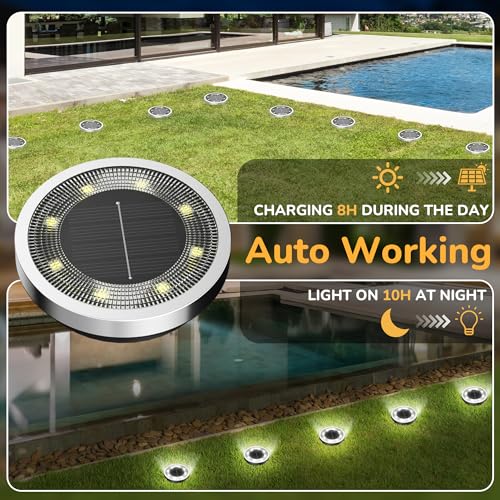 INCX Solar Ground Lights,16 Pack Solar Lights Outdoor Waterproof, Solar Garden Lights Landscape Lighting for Patio Pathway Lawn Yard Deck Driveway Walkway, Cold White - Image 3