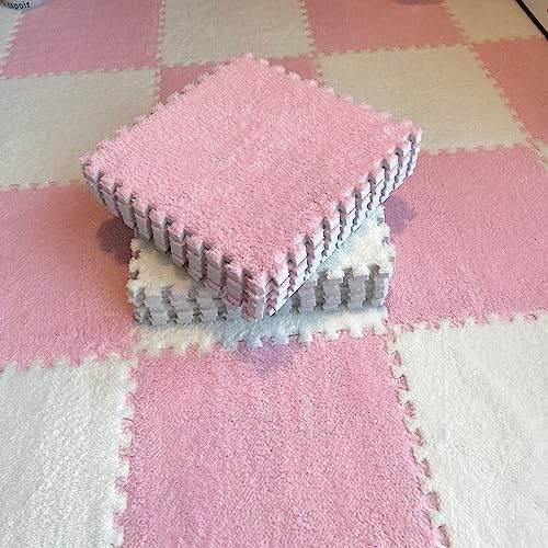 12pcs Plush Puzzle Foam Floor Mat, Cute Soft Fluffy Interlocking ...