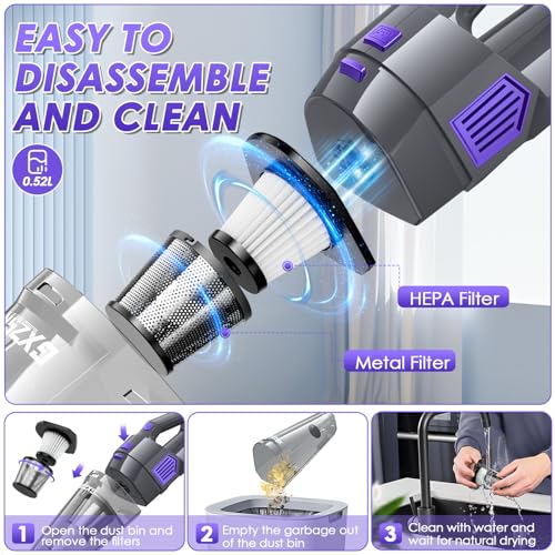Image of Gxzsk Handheld Vacuum Cordless, 15000PA Strong Suction Hand Held Car Vacuum Cleaner Rechargeable, Portable Hand Vacuum with Multi-Nozzles & Washable Filter for Home Office, Car, Pets