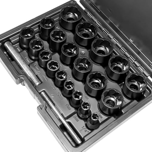 22pcs Bolt Nut Extractor Set Metric 8-27mm Impact Lug Nut Removal Extractor Tool 1/2 and 3/8 Dr...
