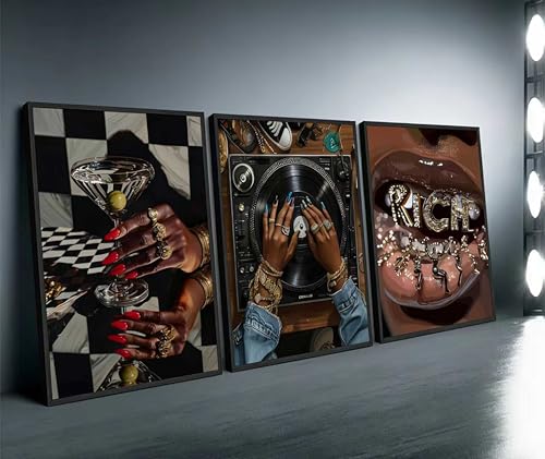 Set di 3 stampe artistiche da parete senza cornice, motivo: donna afroamericana, dj, decorazione da parete, per camera da letto, soggiorno, 30,5 x 40,6 cm