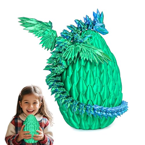 Winged Dragon Inside Surprise Egg Fun Collectible Toy Gift for Kids and Adults 3D Printed Fantasy Dragon Ideal for Christmas Easter Birthdays and Holiday Decorations (Christmas Green