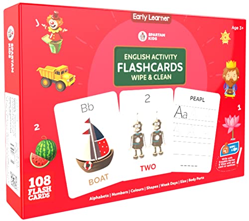 Image of SPARTAN KIDS Language Skills Flash Cards for Kids (108 Flash Cards) Early Learning Flashcards for Kids | Activity Flash Cards with Free Erasable Marker (Wipe & Clean) with Free Erasable Marker