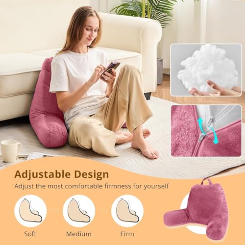 Image of Sasttie Reading Pillow for Bed, Back Pillow for Sitting Up, Rose Pink | 18 inch Backrest Support Cushion for Couch, Sofa, and Floor, Dorm Essentials, OEKO-TEX, Adjustable Down Alternative Fill