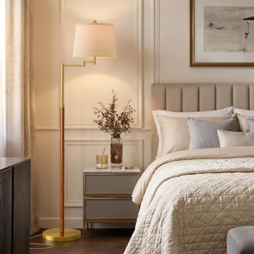 Image of G-SAFAVA Real Wood Floor Lamps for Living Room Bedroom, 61 inch Floor Lamp with 350 Adjustable Swing Arm Vintage Lamps for Living Room