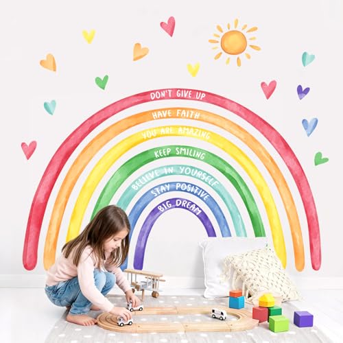 Tanlaby 56x35 Large Rainbow Wall Decals Inspirational Quote Rainbow Wall Stickers Peel and Stick Stickers Waterproof Wallpaper for Girls Kids Bedroom Nursery Playroom Classroom