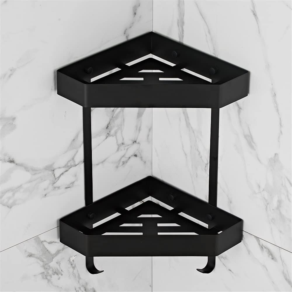 Scaffali da bagno squisiti Scaffale da bagno, Scaffale doccia da bagno cromato, Scaffale angolare da bagno nero in acciaio inossidabile, Portaoggetti da cucina grigio a parete (Color : Two Tier Black)