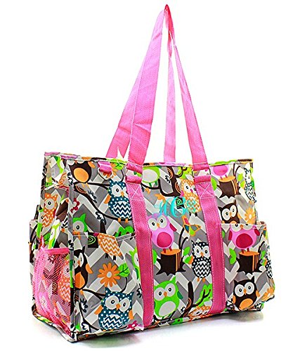 Owl Chevron Stripe Canvas Utility Tote Bag Grey3