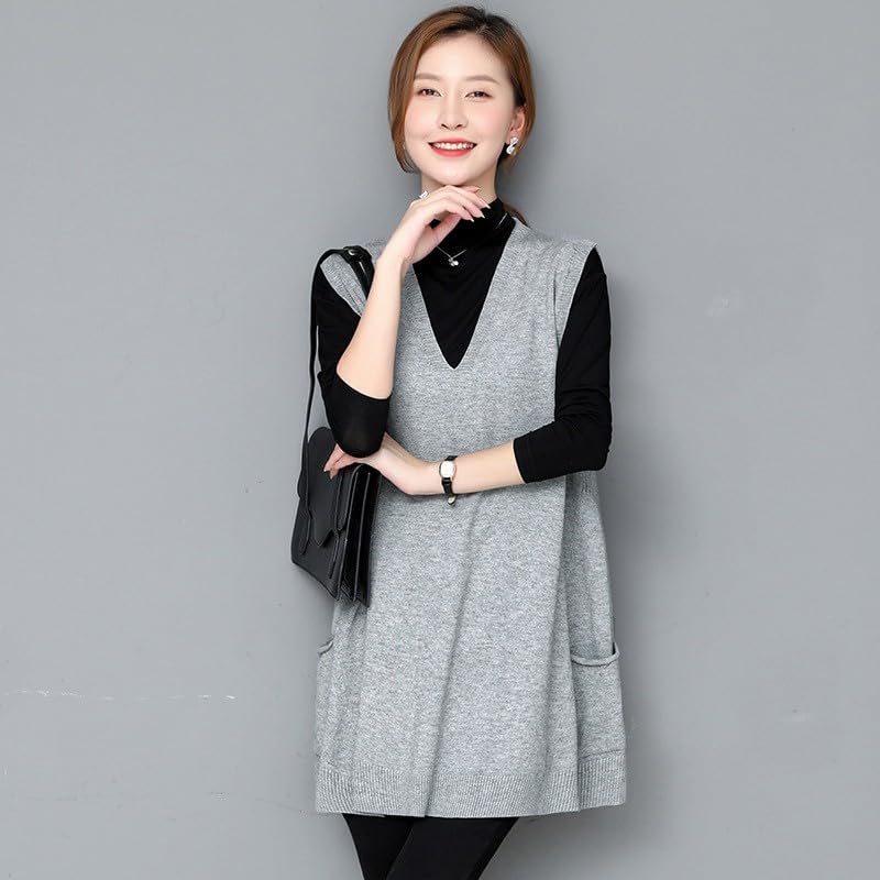 Image of jinghuiyue Women's Oversized Sweater Vest Fall V Neck Sleeveless Pullover Sweater Loose Knitted Tunic Tops with Pockets