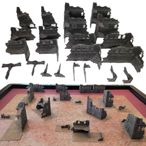 Foldable Imperial Gothic Terrain Set 3D Printed Modular Ruins Preassembled Scenery for 28mm Tabletop Wargames Tournament Layout Compatible (Black)