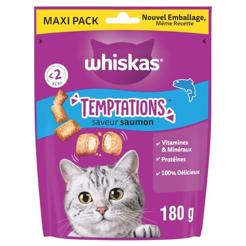 Whiskas Temptations Maxi Pack Friandises Saveur Saumon pour Chat Adulte 4x180g
