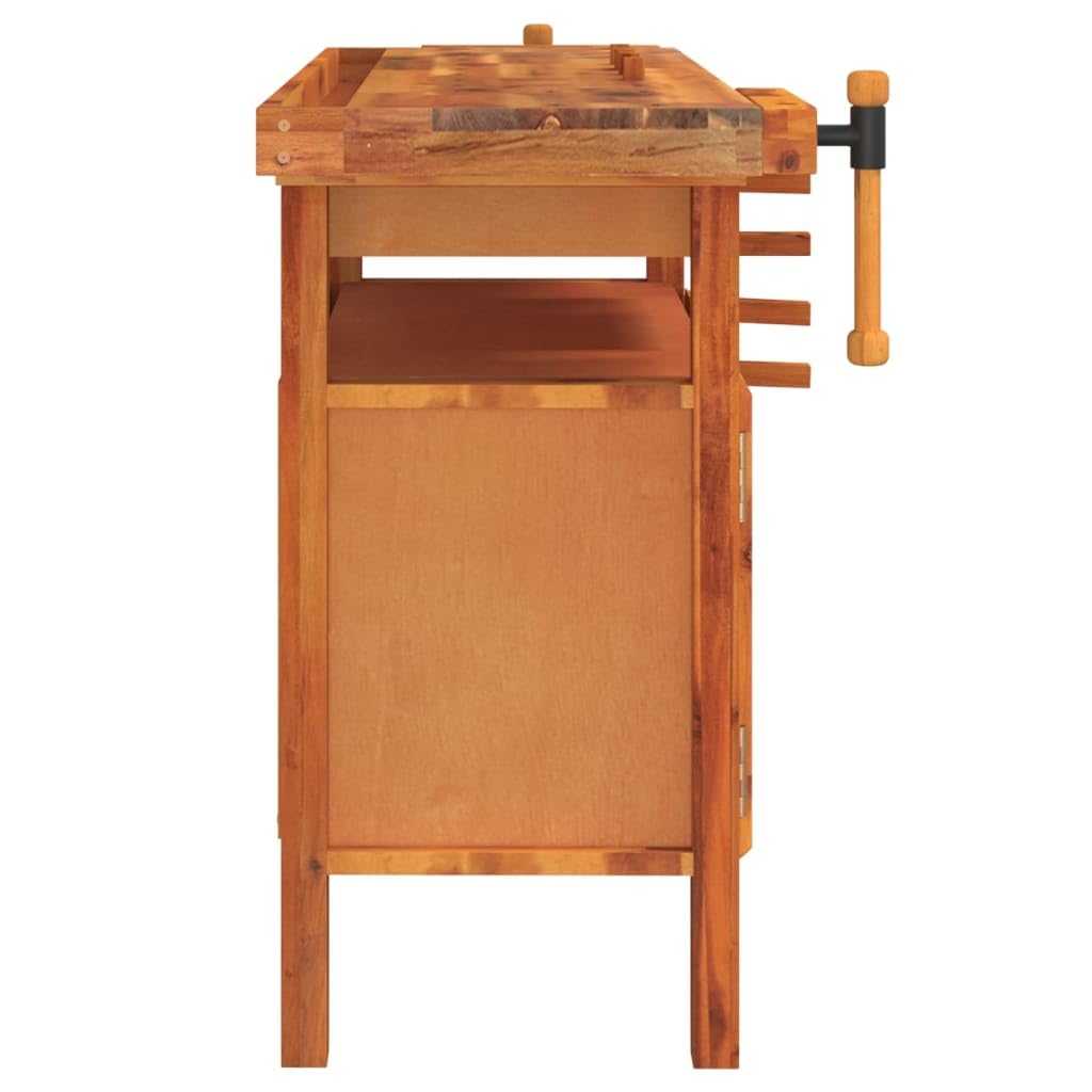 vidaXL Banco da lavoro con cassetto e morse 124x52x83 cm in legno massello di acacia