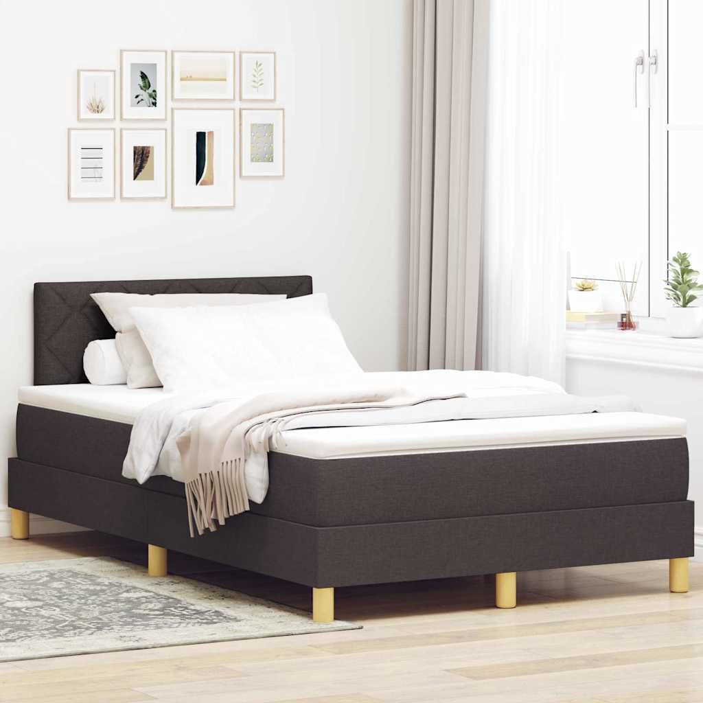 Cama con somier LED, color marrón oscuro, 120 x 190 cm, tela con cabecero ajustable y tiras LED RGB, estructura de madera estable para dormitorio