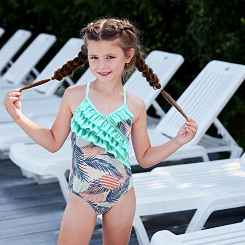 Big Girls One Piece Swimsuits Hawaiian Ruffle Bathing Suit Kids Beach Floral Swimwear Palm Leaf Size 14/12-14 #TOP3