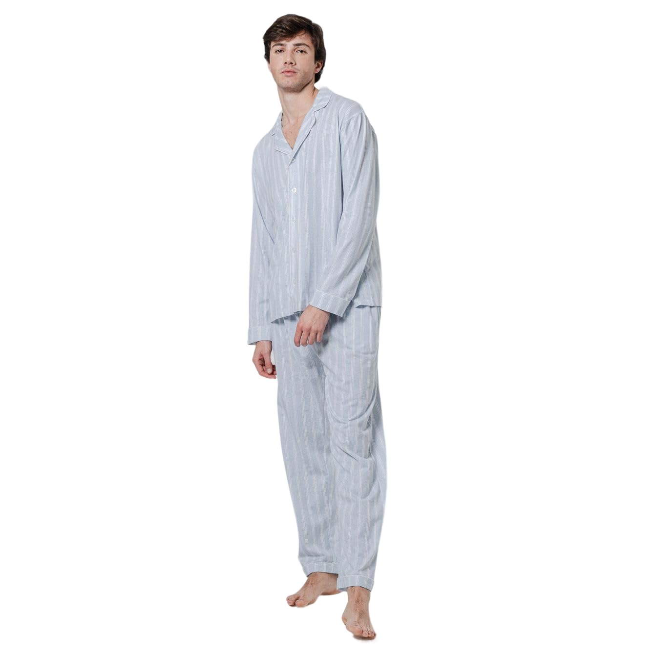 TRAMAS+ Pijama de Hombre Camisero Largo,100% Algodón, con Manga Larga y Pantalón Largo, Conjunto de Ropa para Dormir Entretiempo