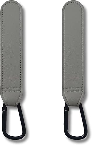 Stroller Hooks, 2 Pack Stroller Clips with Self-Locking Buckle, Hook and Loop Strap for Baby Stroller, Shopping Cart (Grey)