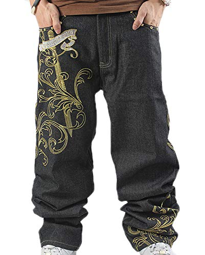 Hip Hop Baggy Jeans para Hombre Pantalones Bordados Sueltos Pantalones Vaqueros de Mezclilla Danza Pantalones Rectos Cover