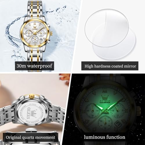 Image of OLEVS Women Watch Stylish Elegant Chronograph Luxury Diamond Analog Quartz Stainless Steel Luminous Date Ladies Wrist Watches for Women
