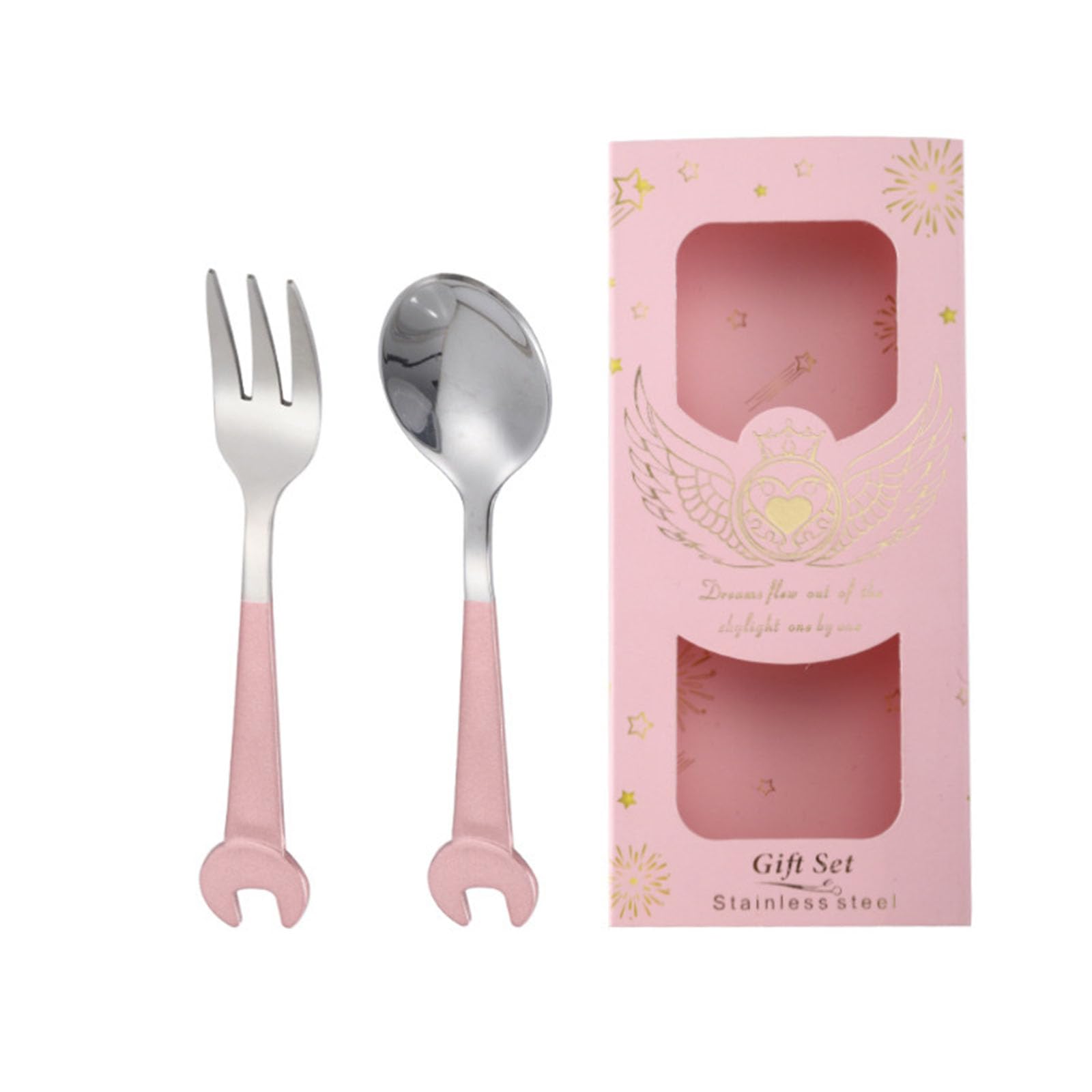 jiingekk Stainless Steel Wrench Shaped Spoon and Fork Set Multipurpose Kitchen Utensils for Dessert Coffee Stirring Stainless Steel Spoon Fork Set