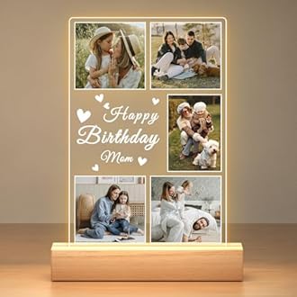 Jkolalin Personalized Birthday Gifts for Mom from Daughter Son, Custom Collage Picture Frames with Photo, Customized Photo Frame with Night Light, Personalized Gifts for Mom Baby Kids Family