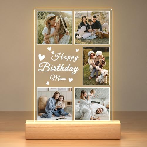 Jkolalin Personalized Birthday Gifts for Mom from Daughter Son, Custom Collage Picture Frames with Photo, Customized Photo Frame with Night Light, Personalized Gifts for Mom Baby Kids Family