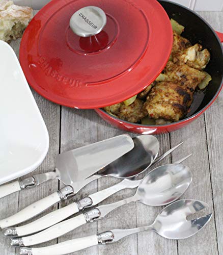 Laguiole Hostess Serving Utensils Sets (Faux Ivory) — 2 Serving Spoons 1 Slotted Spoon 1 Serving Fork & 1 Pie Server — Stainless Steel Flatware Set — Silverware Set Dishwasher Safe #TOP3