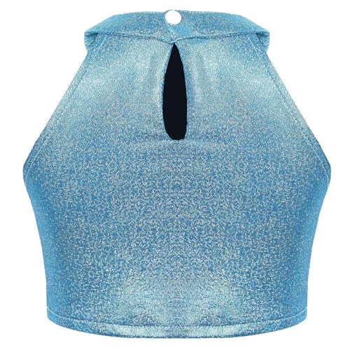 ACSUSS Holographic Shiny Metallic Dance Crop Top for Girls Halter Neck Sleeveless Party Clubwear Festival Rave Outfit2