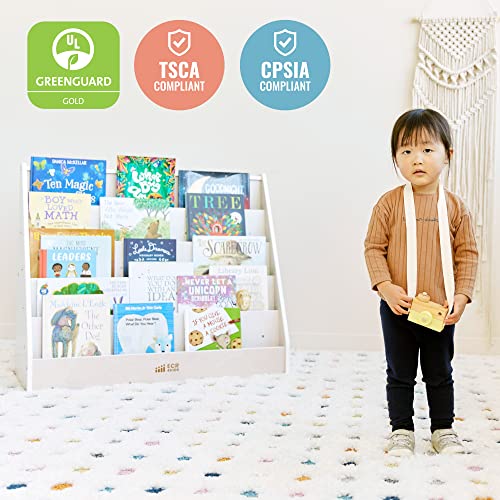 Image of ECR4Kids Single-Sided Wooden Book Display, Montessori Furniture, White Wash