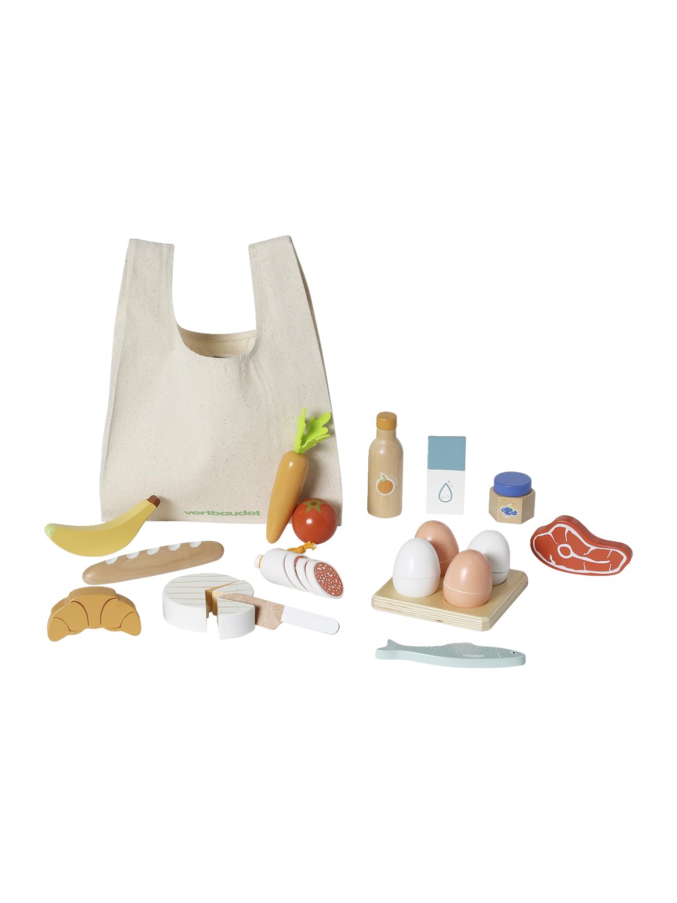 VERTBAUDET Set d'aliments + Sac de Courses en Bois FSC® Bois TU