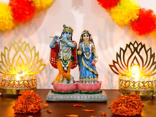 Estatua Dios Hindú Radha Krishna 14.5 cm Polystone Multicolor miniatura 4