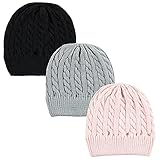 Hudson Baby Baby Infant Toddler Knitted Caps 3pk, Pink Black