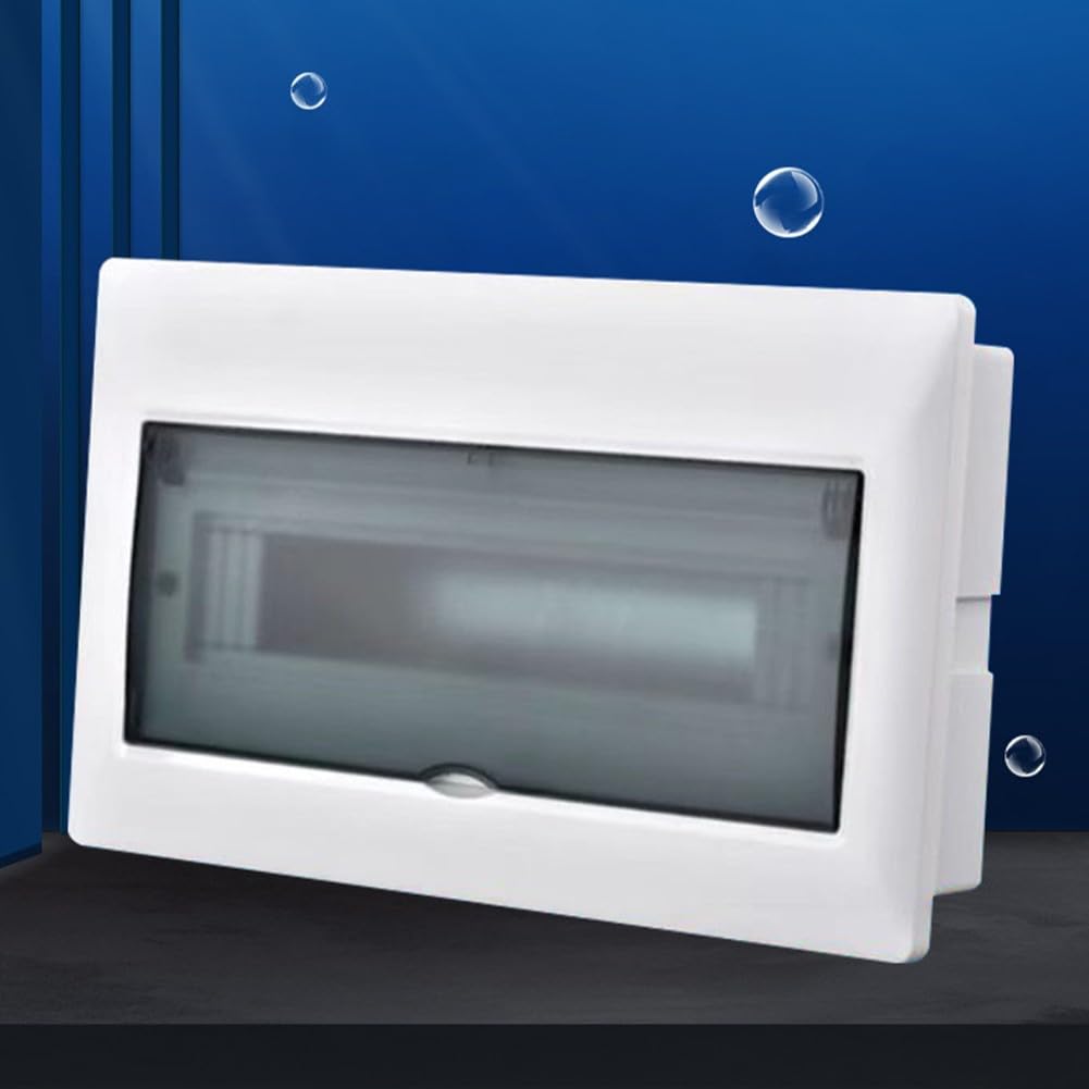 Scatola di distribuzione con guida DIN a 15 vie con copertura trasparente in policarbonato, guscio in acciaio inox, per interni ed esterni, 37 x 23 x 9 cm, bianco