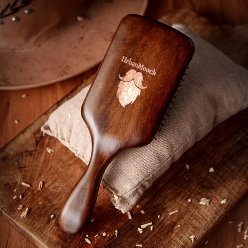 Image of UrbanMooch Wooden Hair Brush For Men with Brush Cleaner | Nylon Bristles | Paddle Hair Brush For Men For Detangling, Massage And Smoothing | Detangler Hair Brush For All Hair Types