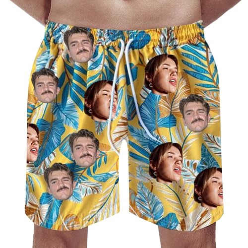 Bañador personalizado para hombre, traje de baño personalizado para hombre, con bolsillos, estampado de caras personalizadas, traje de baño personalizado para playa, divertido cordón, pantalones