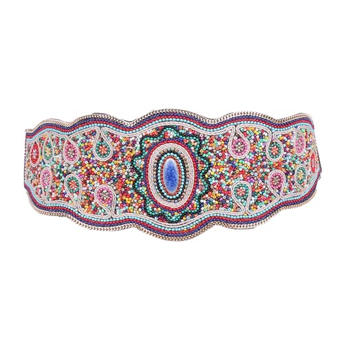 Jwthee Ceintures bohème pour robes de femme, ceinture élastique bohème pour femme, ceinture ethnique à fleurs et perles, ceinture vintage extensible, chaîne de taille large, ceinture extensible