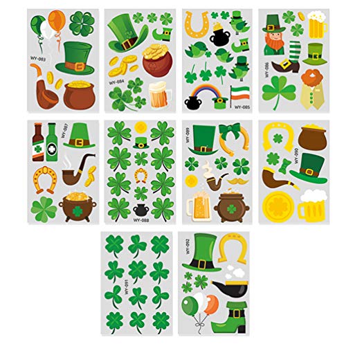 ABOOFAN 10 Feuilles St. Patricks Day Stickers Shamrock Bière Lutin Tatouages Temporaires Chanceux Fête Faveurs Décorations (Style Mixte)