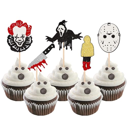 30 PCS Horror Movie Cupcake Toppers Glitter Bloody Knife Have a K...