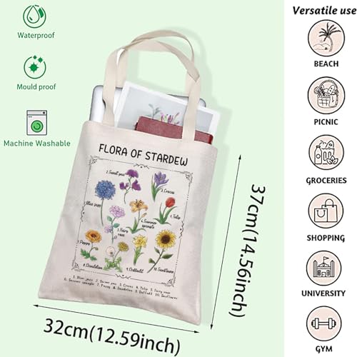 FOTAP Valley Game Inspired Gift Flora Of Star-dew Tote Bag Pelican Town Flowers Gift Vintage Botanical Shoulder Bag Farm Sim Gift (STA-RDEW UK) - Image 3