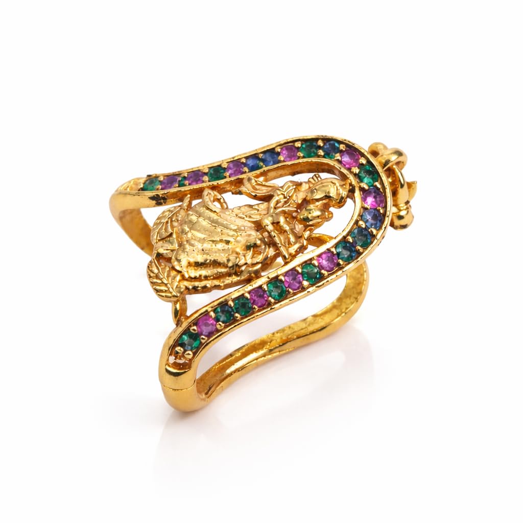 stree store Royal Style V Shape Adjustable Gold Plated Ring With Traditional Diamond Design-picture-22