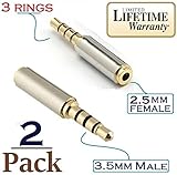 Josi Minea x2 Pcs 3.5mm Male to 2.5mm Female Headphone Audio Adapter Jack Stereo or Mono for Apple iPhone 6/6S/6 Plus/5S/5C iPad Samsung Galaxy S7/S6/S5 Note 5/4 & most Smartphones & Tablets [2 Pack]