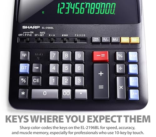 Calculadora de impresión 12 dígitos Sharp EL-2196BL bolsillo negra corriente alterna contable 4
