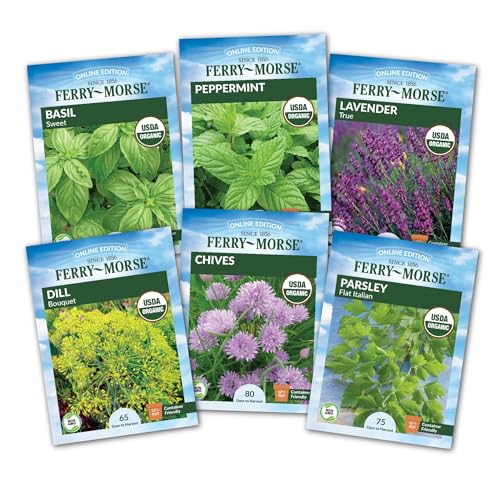 Image of Ferry-Morse Herb Plants - Organic Kitchen Herb Seeds Variety Pack Mint Seeds, Basil Seeds- 6 Pack - GMO Free