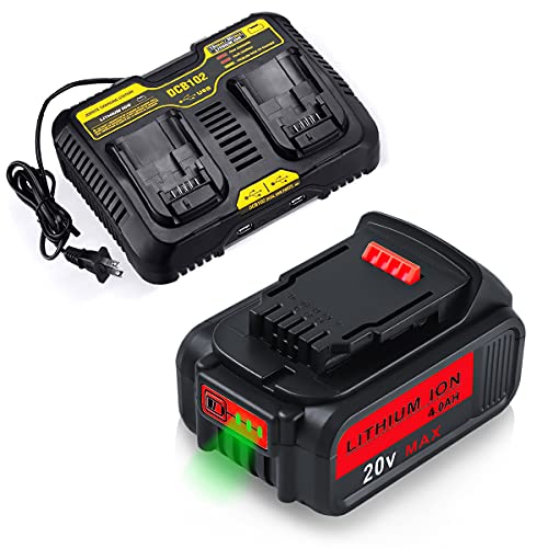 DCB205 20V 4.0Ah Battery and DCB102BP Charger 12V- 20v Max Charging Station Replacement for Dewalt 20 Volt MAX Lithium Ion XR Battery DCB204 DCB206 DCB180 DCD985B DCB200 DCD DCF DCG Series