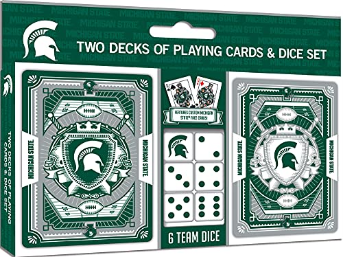 Image of MasterPieces Game Day - NCAA Michigan State Spartans 2-Pack Playing Cards & Dice Pack - Officially Licensed Set for Adults and Family
