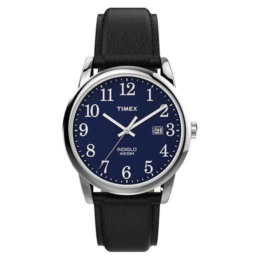 Timex Men's Easy Reader 38mm Watch – Silver-Tone Case Blue Dial with Black Leather Strap