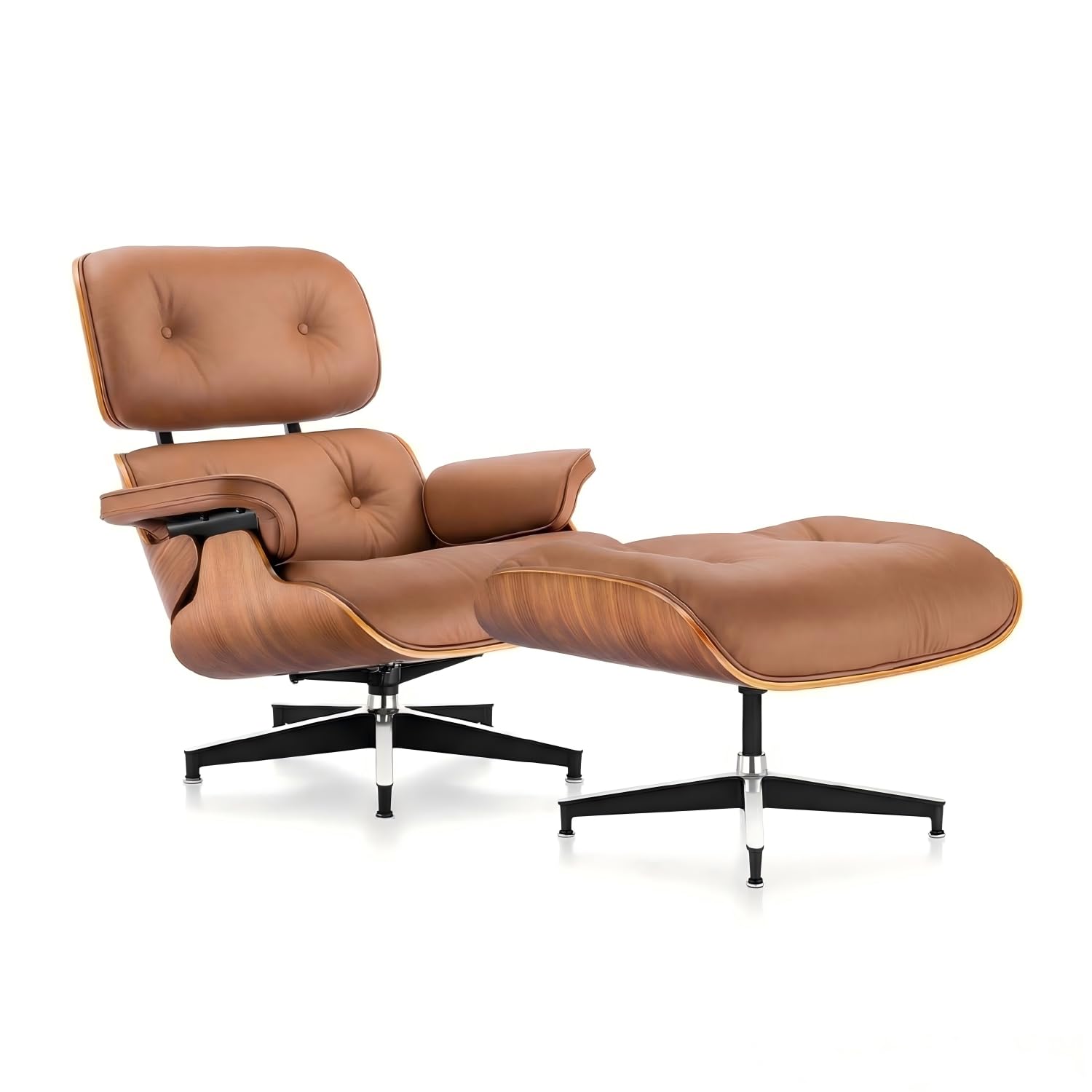 BRMFIKOU Top Grain Leather,Mid Century Chaise Lounge Chair and Ottoman, Leather Accent Chair, Modern Chair, Classic Design, Heavy Duty Base Support