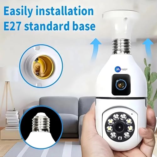 Maizic Smarthome Ultra Convenient Indian Bulb Holder Indoor Security HD 5MP CCTV WiFi Bulb Camera w/PTZ Upto 128GB SD Card Support, Color Night Vision, Two-Way Audio (Dual Camera) 5 51Hpwn5T2mL