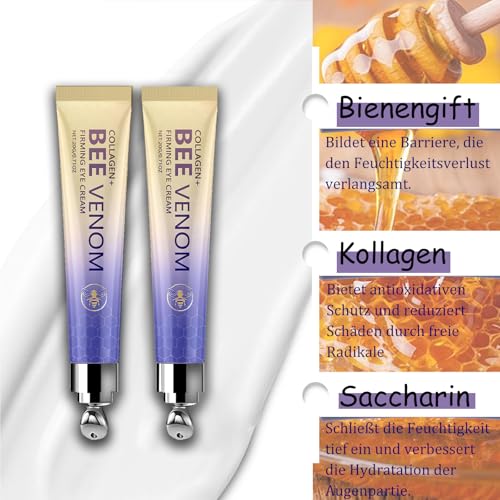 Bienengift Augencreme, 2 PCS Augencreme Gegen Falten und Augenringe mit Kollagen für Frau, Augenpflege für Augenringe, Bienengiftsalbe Gegen falten und Eye Cream für Tränensäcke Schwellungen